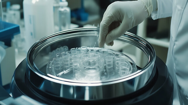 Scientist placing samples into a centrifuge in a laboratory setting