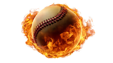 Fiery baseball ball in flames isolated on transparent background