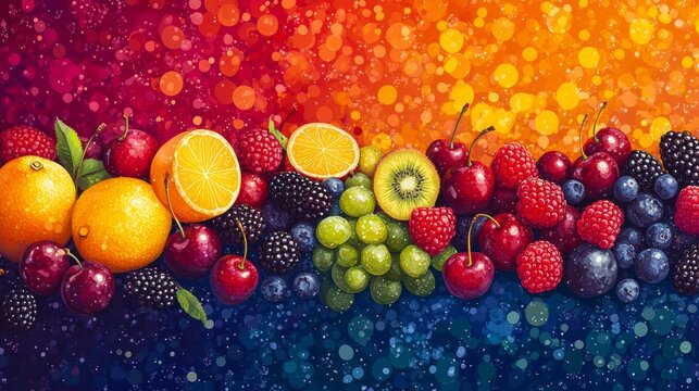 Bright background with a variety of fruits and berries. Great for cooking blogs and articles about healthy eating.