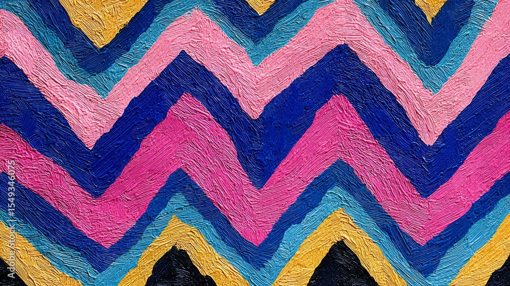 Poster vibrant zigzag lines in various colors on a textured surface, creating a playful and energetic atmos