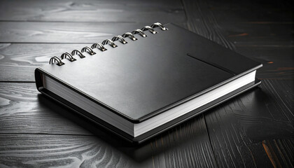 Closed Monthly Planner With Metal Clip On Black Wood Surface