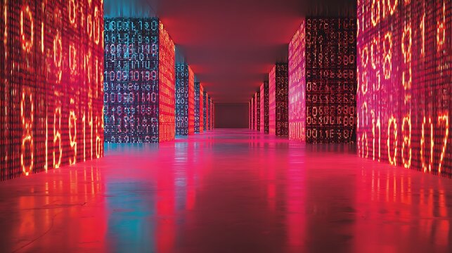 Digital Data Hallway with Binary Numbers
