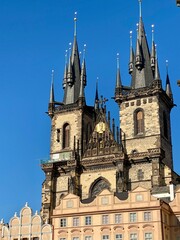 Beautiful Gothic Architecture of a Historic Clock Tower in Prague