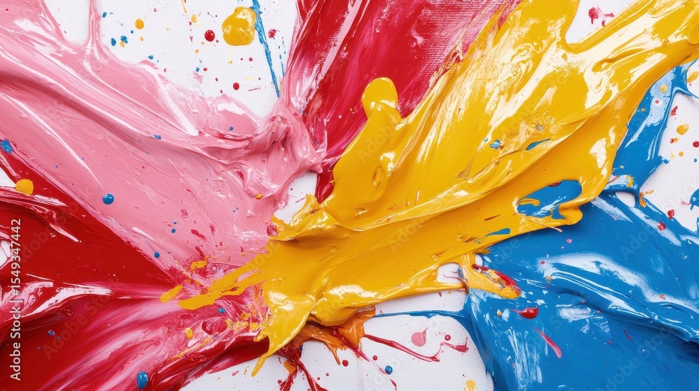 Poster an explosion of vibrant colors with splashes of paint creates a dynamic and energetic abstract artwo