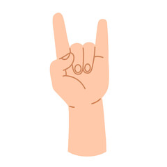 Sign of the horns is a hand gesture in a cartoon flat style isolated on a white background.