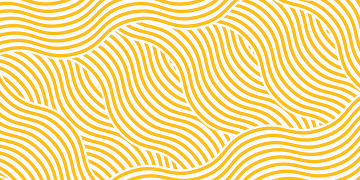 Yellow instant noodle, pasta and spaghetti texture with geometric wavy lines. Ramen, pasta vector pattern. Background abstract food illustration