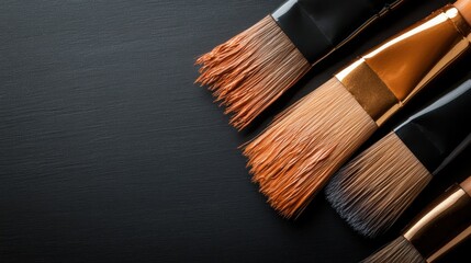 Fototapeta premium An artistic display of paint brushes arranged neatly, revealing an array of colors and styles, highlighting creativity and the essence of artistic expression through painting.