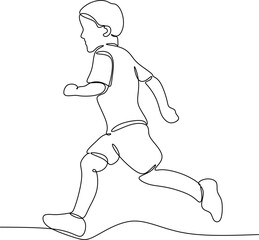 Linear continuous drawing of running boy
