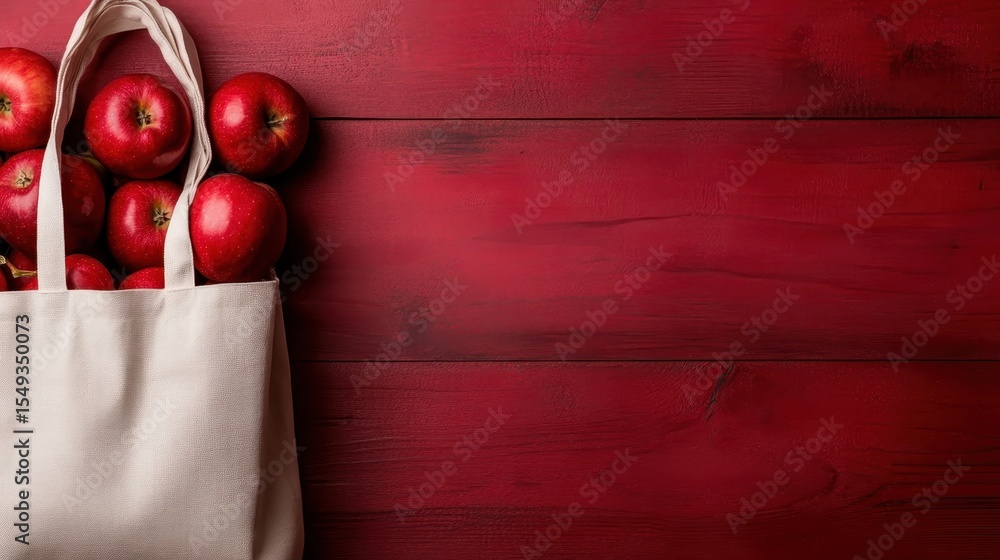 Aufkleber an appealing image of a grocery bag overflowing with fresh red apples, creating a rustic yet vibrant