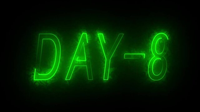 8 Day Text Animation On black background. Abstract glowing Neon line Day 8