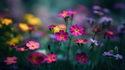 Wildflower blossom cluster with softly blurred meadow background