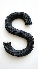 Minimalist 3D letter S sculpted wireframe dark on white