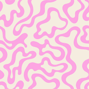 Seamless pattern with abstract wavy distorted shapes. Vector flat psychedelic background in retro 1970s style