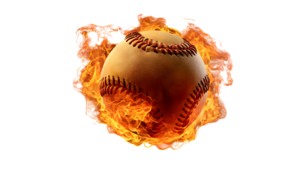 Fiery baseball ball in flames isolated on transparent background