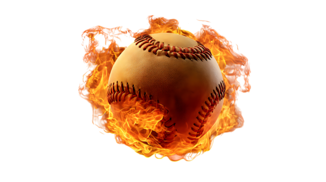 Fiery baseball ball in flames isolated on transparent background