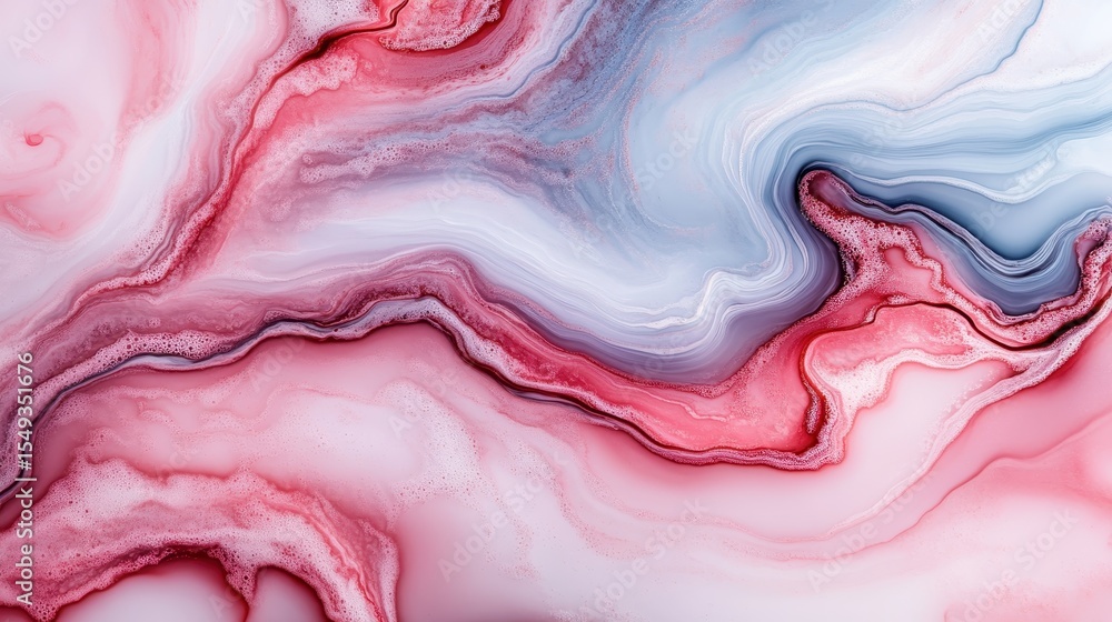Poster a mesmerizing abstract artwork showcasing swirling patterns in soft pinks, whites, and blues, evokin