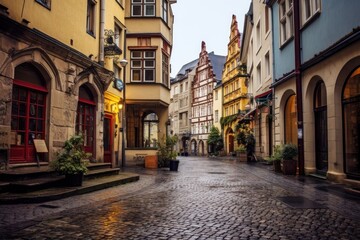 Fototapeta premium Old town architecture cobblestone street alley.