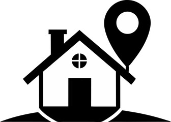 Home With Location Pin Silhouette Vector Illustration