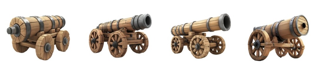 Set of various 3D illustration of a cannon isolated on transparent background