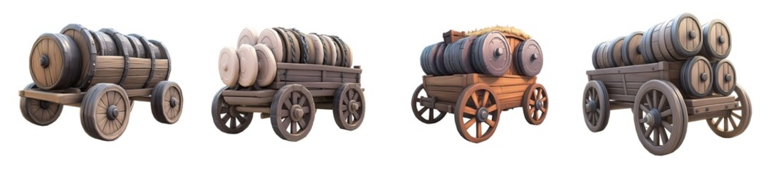 Collection of various 3D illustration of a cannon isolated on transparent background