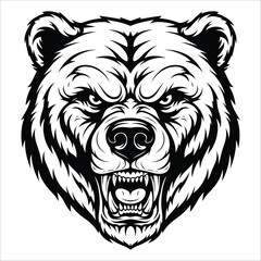  illustration of a bear's head with an aggressive expression, featuring prominent open jaws and bared teeth. 