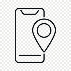 Phone with GPS pin line vector icon