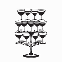 Champagne Glass Pyramid Tower Image Vector Isolated on white Background.