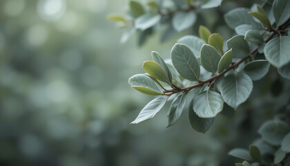 Obraz premium Elegant branch with textured green leaves and blur background for a natural composition