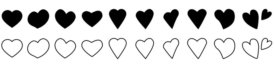 Heart hand drawn icon vector set. love illustration sign collection. romance symbol. Romantic web icons.