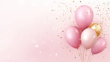 Pastel pink and gold celebration background with balloons