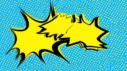 Dynamic yellow comic burst animation on blue dotted background, action and vibrant design - Powered by Adobe