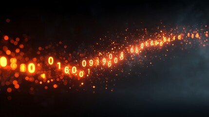 Glowing Number Stream in Dark Abstract Background