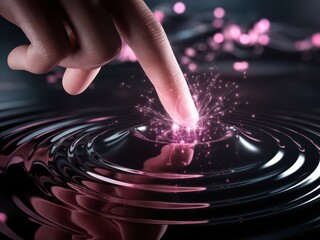 Finger initiates cosmic ripple effect with a touch of futuristic energy