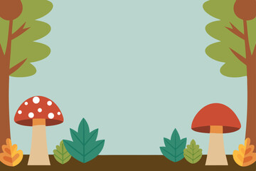 Vector illustration of a fantasy autumn forest mushroom, a red toadstool in green grass