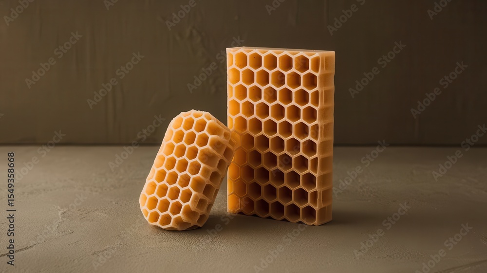 Poster two textured honeycomb blocks displaying a unique geometrical design element