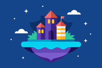 Obraz premium Christmas house in a snowy winter landscape with festive trees under a star-filled night sky, perfect for a holiday card