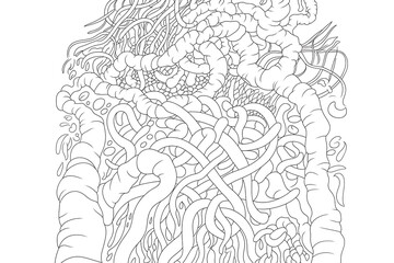 Fototapeta premium Intricate, tangled design of interwoven lines and shapes. 