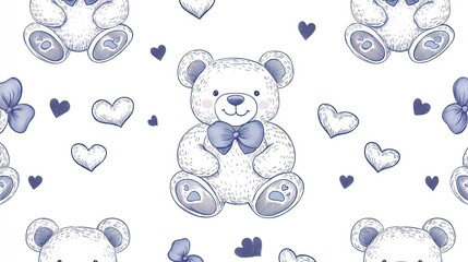 Cute teddy bear pattern with hearts and bows
