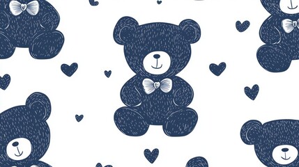 A playful pattern of navy blue teddy bears