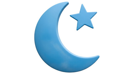 Isolated Blue Crescent Moon and Star Symbol