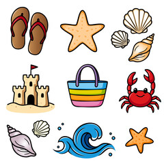 bunte Sommer Strand Icons
