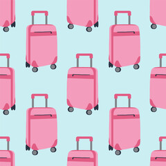 Seamless pattern of suitcases, bags, backpacks for travel in doodle style. Hand drawn luggage icons.