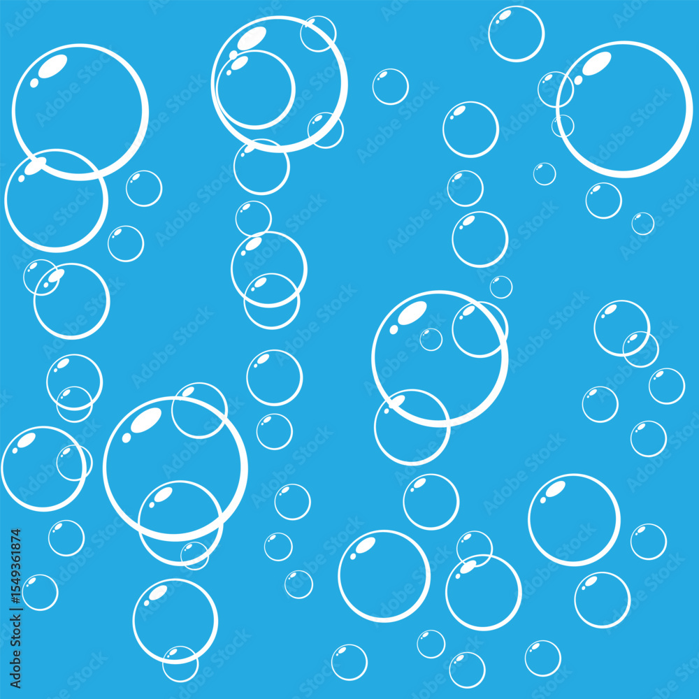 Poster a vibrant light blue background features an array of white cartoon bubbles. the bubbles are in diffe