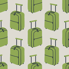 Seamless pattern of suitcases, bags, backpacks for travel in doodle style. Hand drawn luggage icons.
