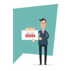 A cartoon man in a suit points to a 