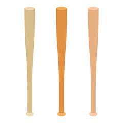A trio of baseball bats arranged vertically against a clean white backdrop. Each bat displays a different shade of light wood, creating a soft, natural aesthetic.