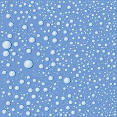 A light blue surface densely populated with a variety of water droplets in different sizes. The droplets cast a slight shadow giving a 3D effect to the surface.