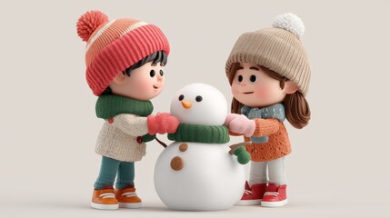 3D illustration of children learning and studying together