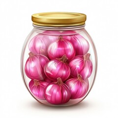 Jar of sweet pickled onions, isolated on white background