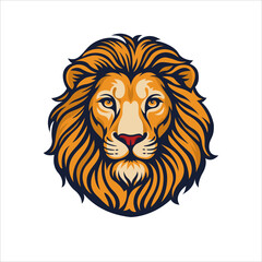 Majestic lion head with calm expression and rich mane. Lion head vector illustration in golden tones, perfect for logos, heraldry, emblems, tattoos, or wildlife branding. Part of set.